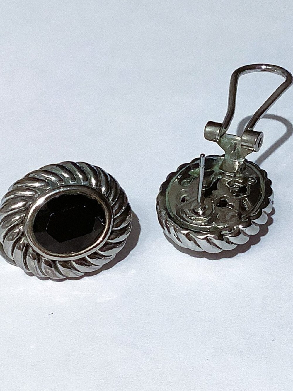 Vintage Thai Silver Black Onyx Oval 3/4" Stud Earrings Pierced Omega Loop